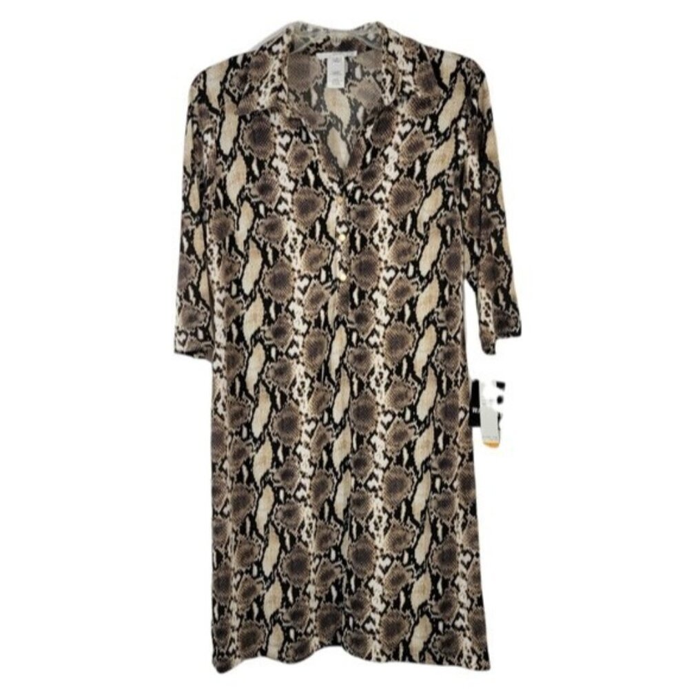 Studio One Dress Size S Snakeskin Print Collared 3/4 Sleeve Womens Dress New NWT